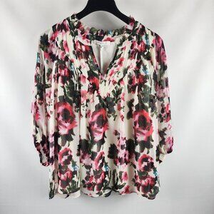 Rose + Olive Blouse Womens Plus 1X Multi Floral Blouse 3/4 Sleeve NWT